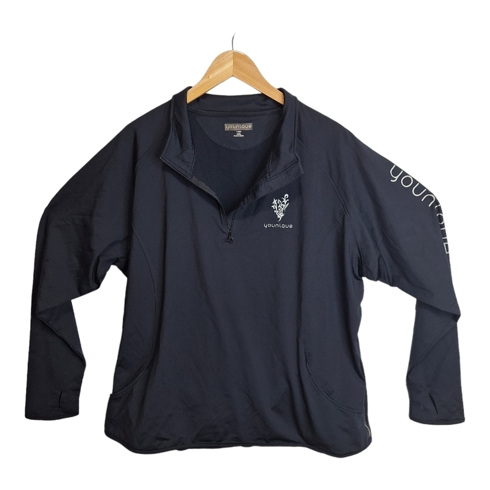 Younique Womens Pullover Jacket  Size 4XL Black Long Sleeve Pocket Spellout Logo